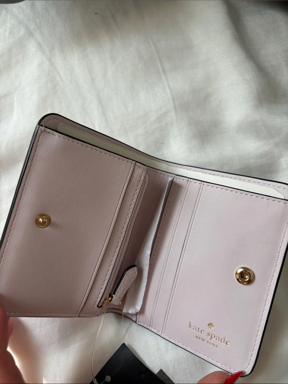 kate spade Pale Pink Saffiano Card Holder with Gold Logo